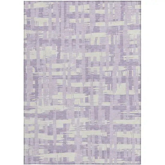 Lavender Lilac And Ivory Striped Washable Indoor Outdoor Area Rug Photo 3