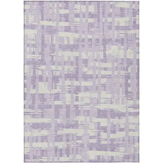 Lavender Lilac And Ivory Striped Washable Indoor Outdoor Area Rug Photo 1