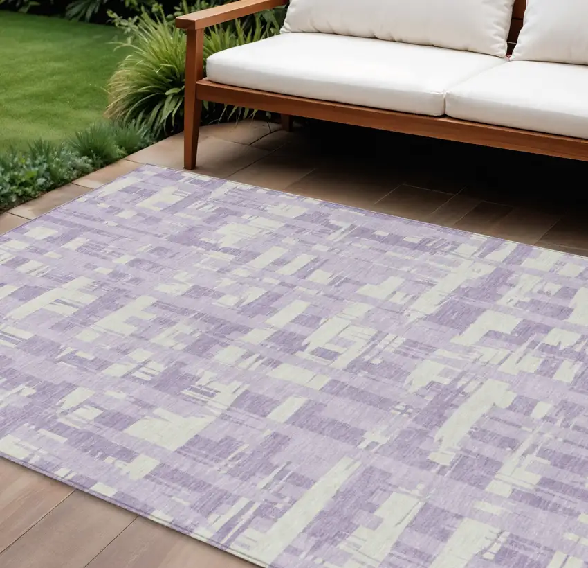Lavender Lilac And Ivory Striped Washable Indoor Outdoor Area Rug Photo 2