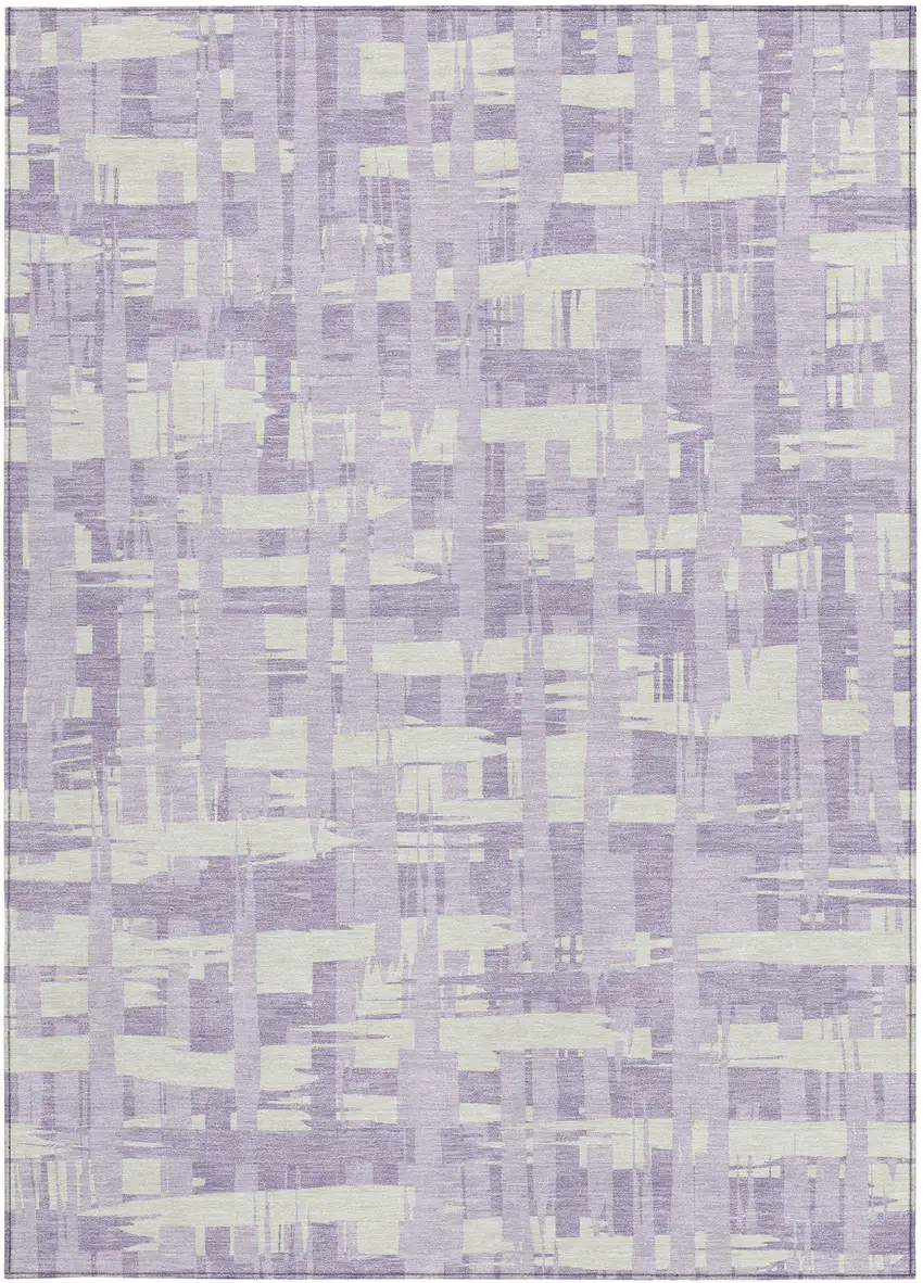 Lavender Lilac And Ivory Striped Washable Indoor Outdoor Area Rug Photo 3