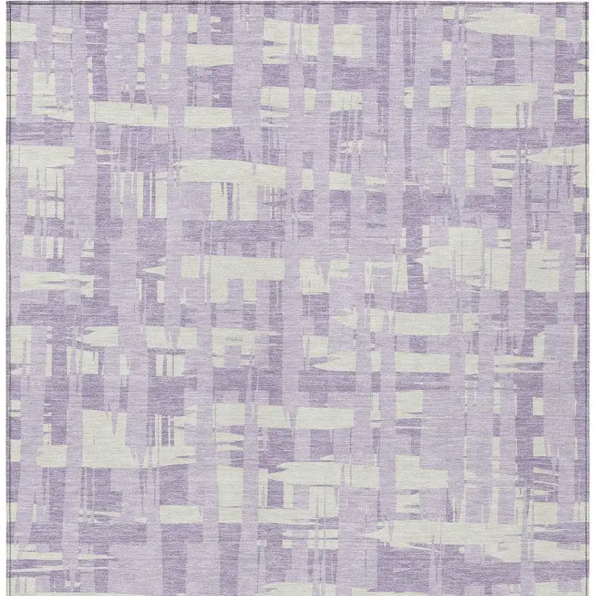 Lavender Lilac And Ivory Striped Washable Indoor Outdoor Area Rug Photo 3
