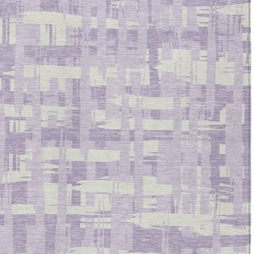 Lavender Lilac And Ivory Striped Washable Indoor Outdoor Area Rug Photo 6