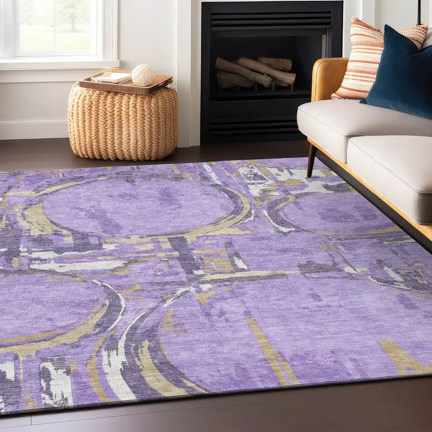 Lavender Lilac And Purple Geometric Washable Indoor Outdoor Area Rug Photo 9