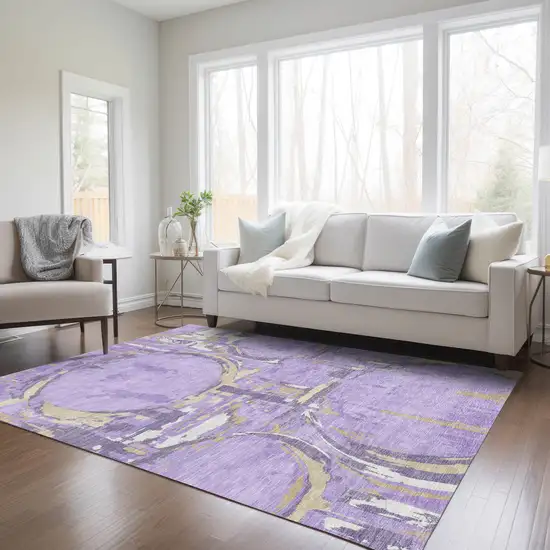Lavender Lilac And Purple Geometric Washable Indoor Outdoor Area Rug Photo 9