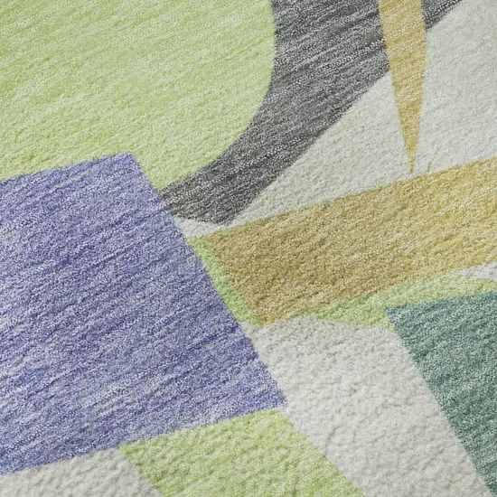Lavender Lime Green And Gold Geometric Washable Area Rug With UV Protection Photo 9