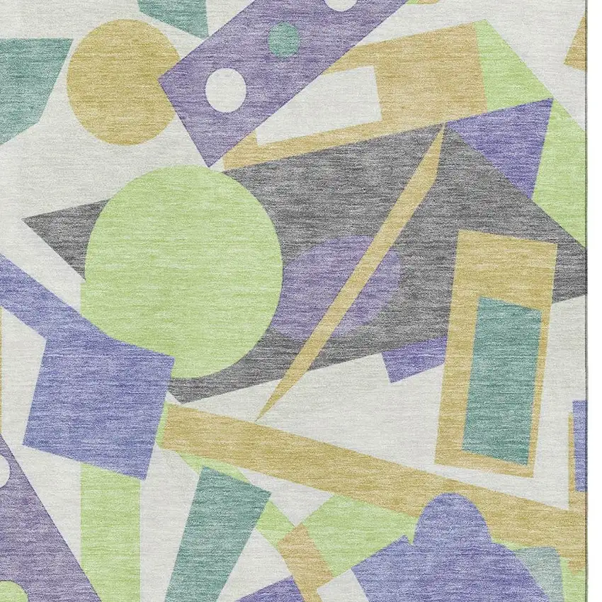 Lavender Lime Green And Gold Geometric Washable Area Rug With UV Protection Photo 2