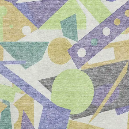 Lavender Lime Green And Gold Geometric Washable Area Rug With UV Protection Photo 2