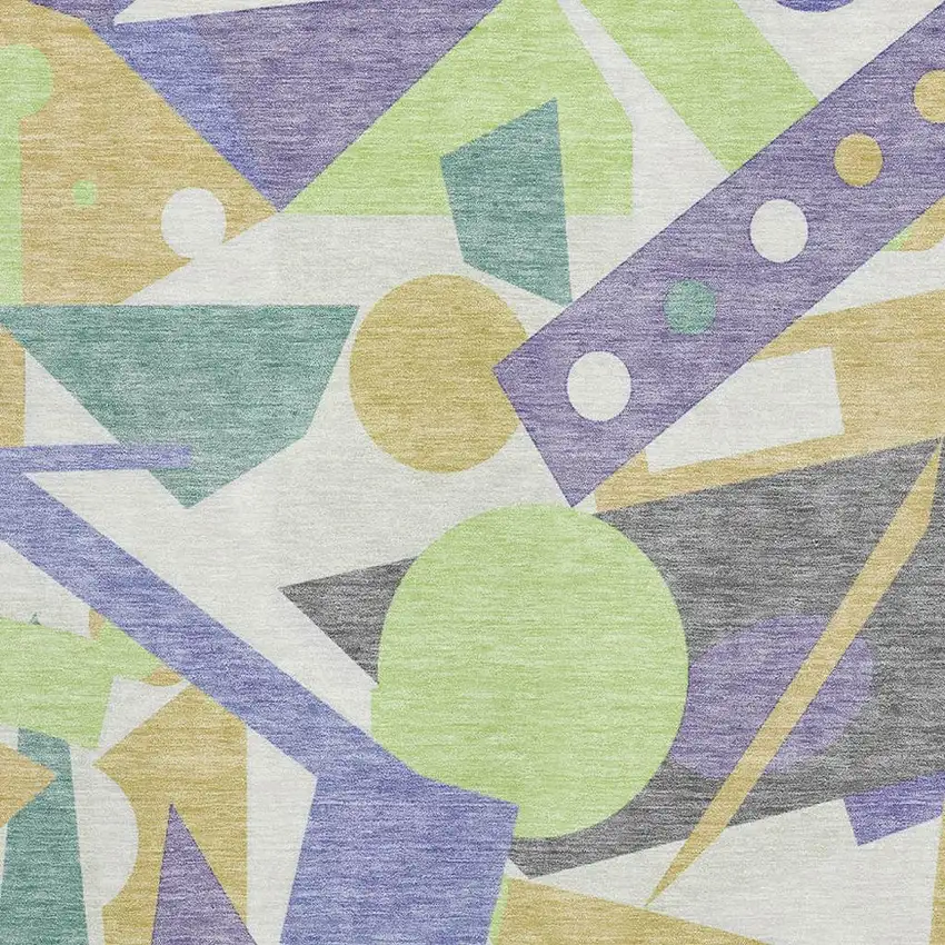 Lavender Lime Green And Gold Geometric Washable Area Rug With UV Protection Photo 2