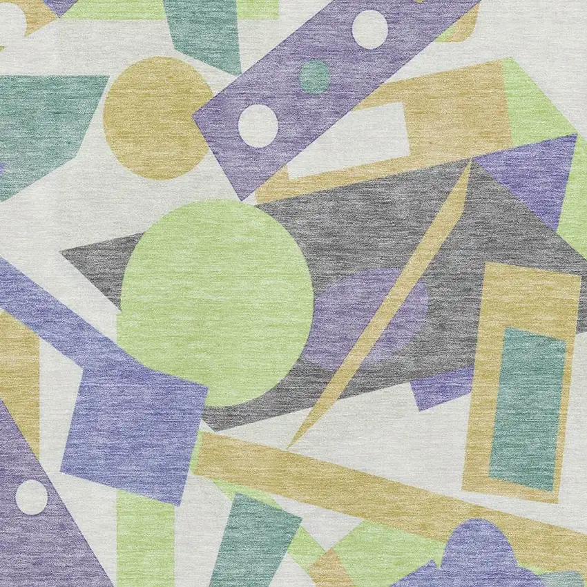 Lavender Lime Green And Gold Geometric Washable Area Rug With UV Protection Photo 2