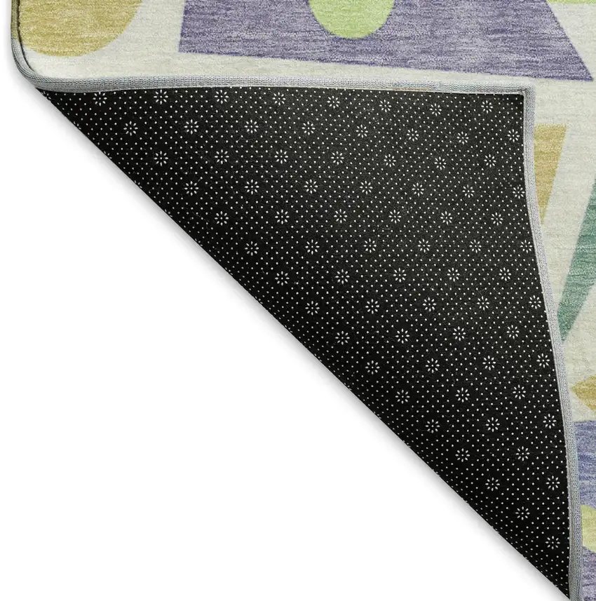 Lavender Lime Green And Gold Geometric Washable Area Rug With UV Protection Photo 6
