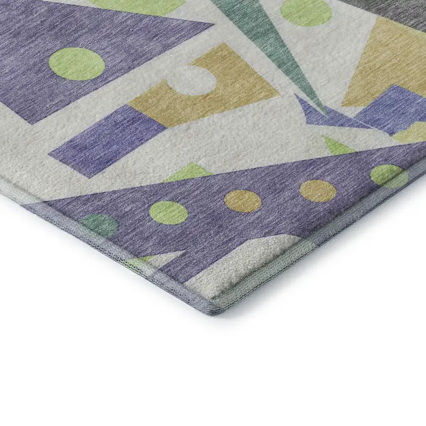 Lavender Lime Green And Gold Geometric Washable Area Rug With UV Protection Photo 8
