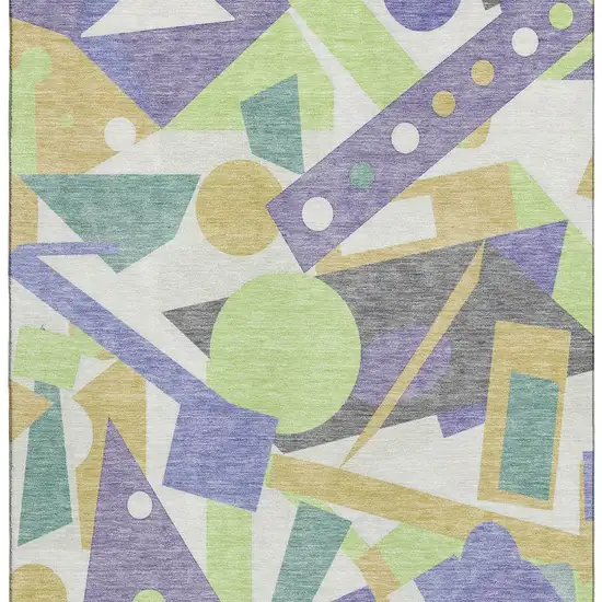 Lavender Lime Green And Gold Geometric Washable Area Rug With UV Protection Photo 3