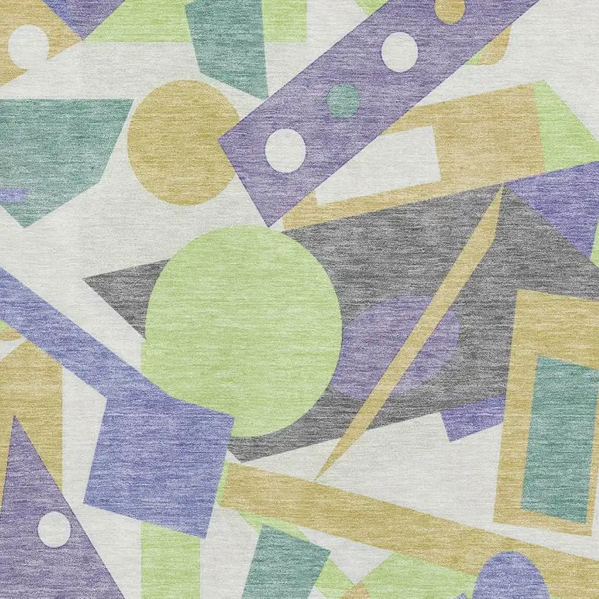 Lavender Lime Green And Gold Geometric Washable Area Rug With UV Protection Photo 2