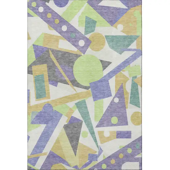 Lavender Lime Green And Gold Geometric Washable Area Rug With UV Protection Photo 2