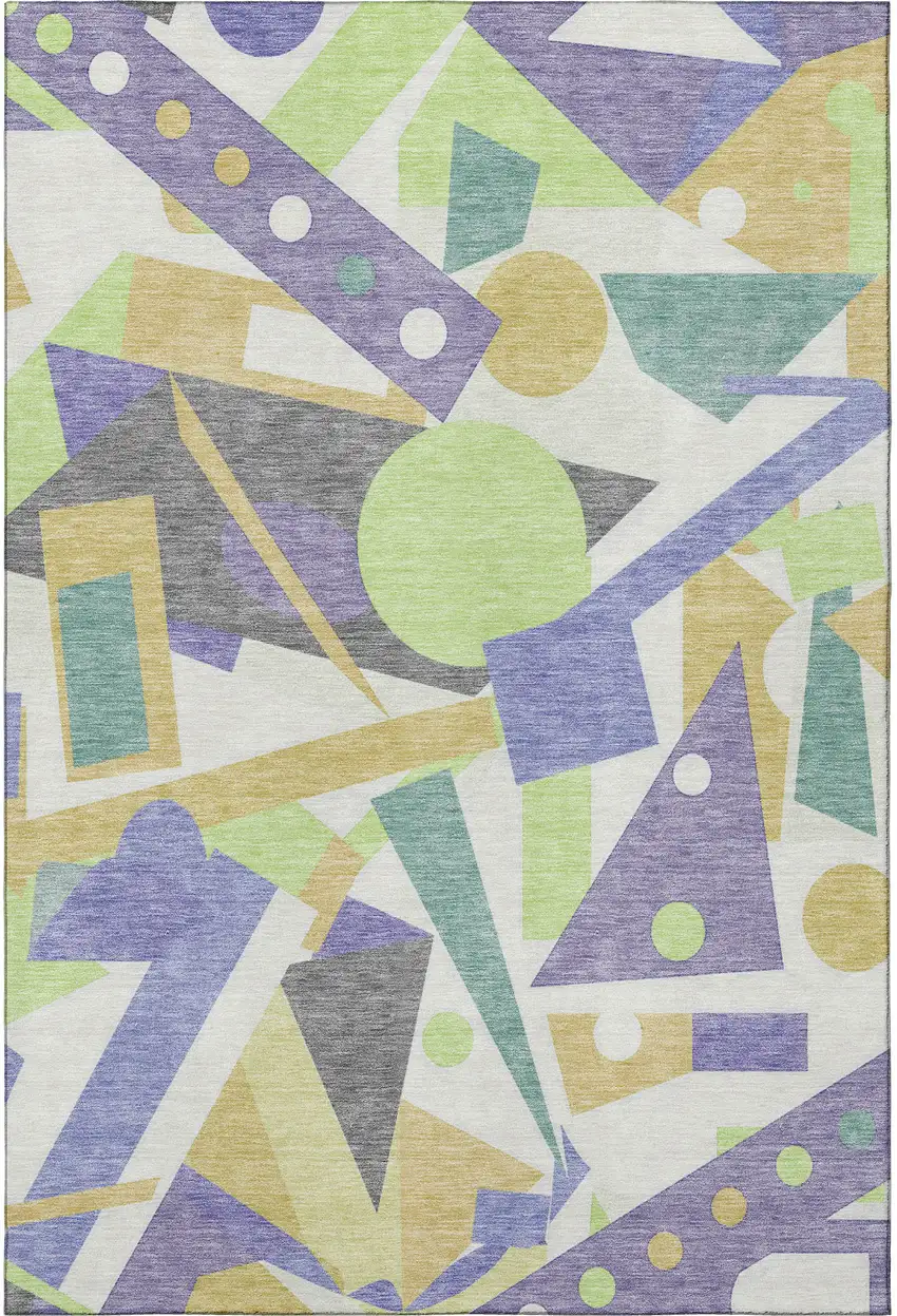 Lavender Lime Green And Gold Geometric Washable Area Rug With UV Protection Photo 2