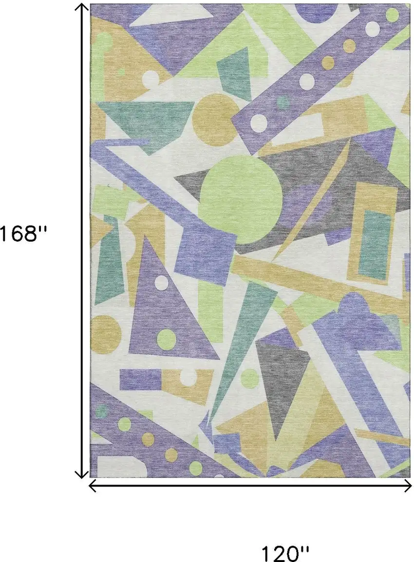 Lavender Lime Green And Gold Geometric Washable Area Rug With UV Protection Photo 9
