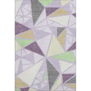 Photo of Lavender Lime Green And Ivory Geometric Washable Area Rug With UV Protection