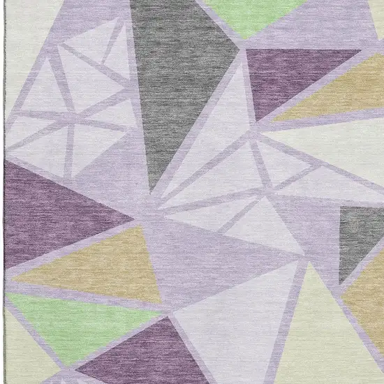 Lavender Lime Green And Ivory Geometric Washable Area Rug With UV Protection Photo 2