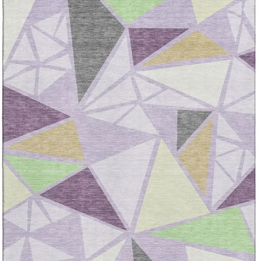Lavender Lime Green And Ivory Geometric Washable Area Rug With UV Protection Photo 2