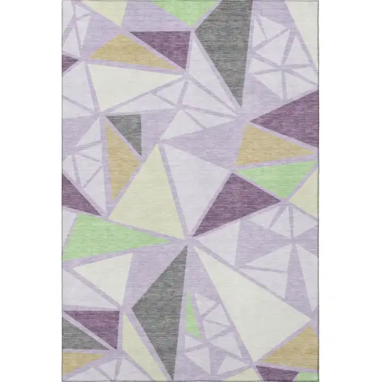 Lavender Lime Green And Ivory Geometric Washable Area Rug With UV Protection Photo 3