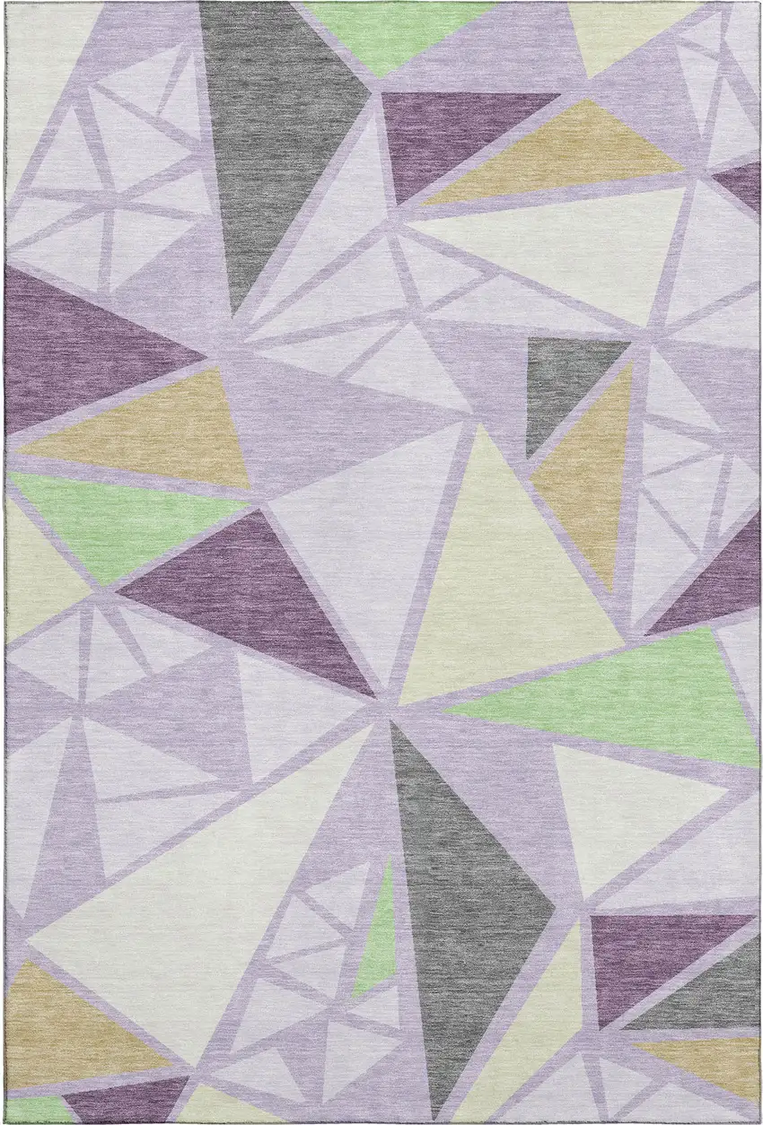 Lavender Lime Green And Ivory Geometric Washable Area Rug With UV Protection Photo 1