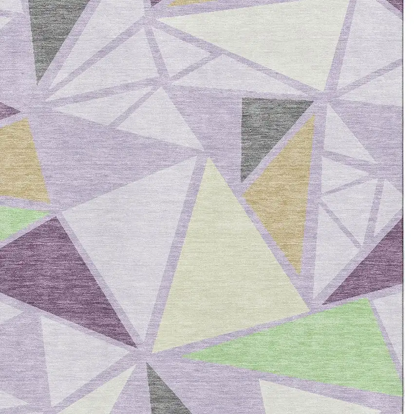 Lavender Lime Green And Ivory Geometric Washable Area Rug With UV Protection Photo 2