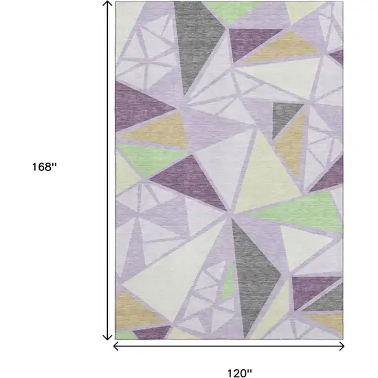 Lavender Lime Green And Ivory Geometric Washable Area Rug With UV Protection Photo 9