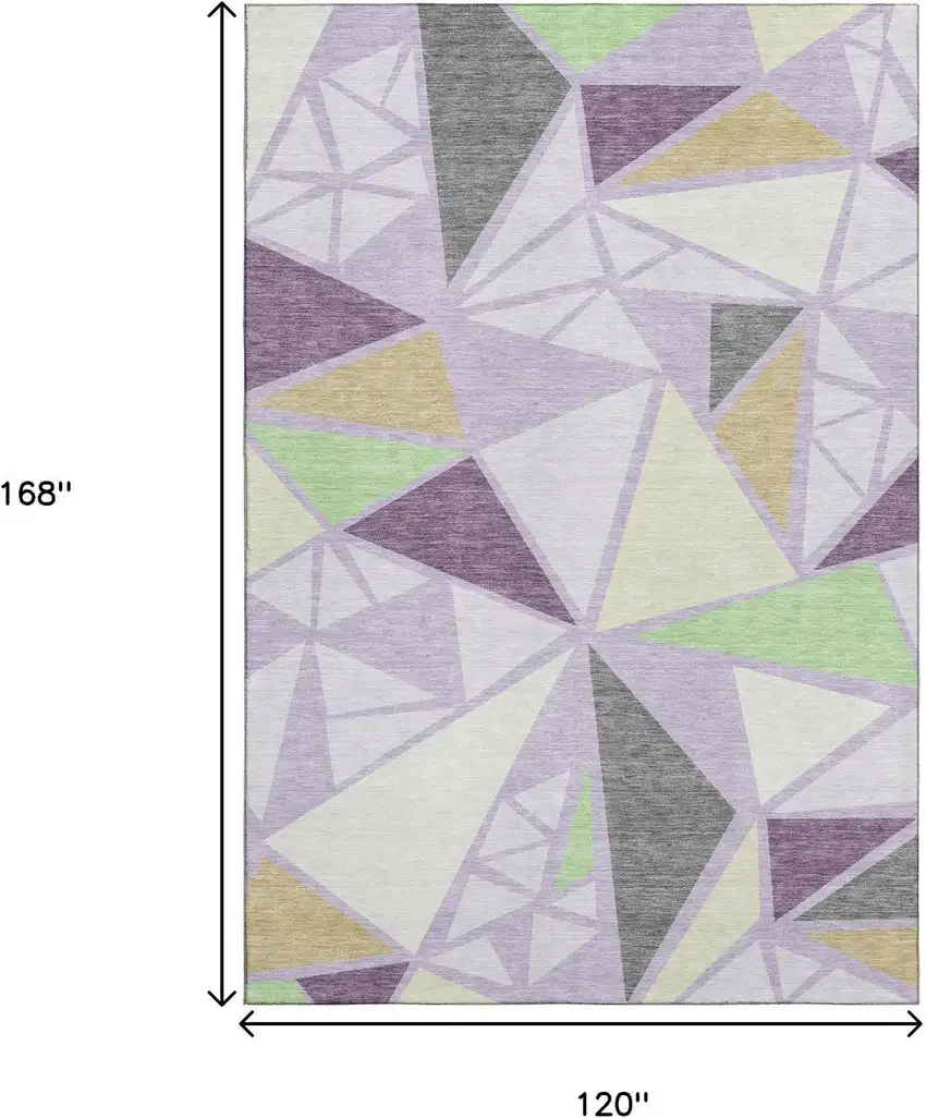 Lavender Lime Green And Ivory Geometric Washable Area Rug With UV Protection Photo 9