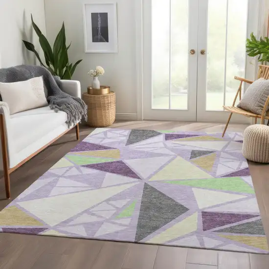Lavender Lime Green And Ivory Geometric Washable Area Rug With UV Protection Photo 4