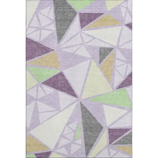Lavender Lime Green And Ivory Geometric Washable Area Rug With UV Protection Photo 1