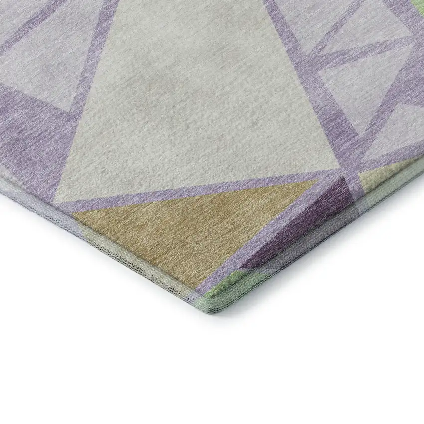 Lavender Lime Green And Ivory Geometric Washable Area Rug With UV Protection Photo 6