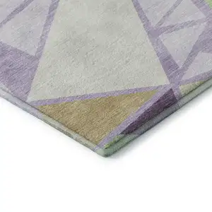 Photo of Lavender Lime Green And Ivory Geometric Washable Area Rug With UV Protection