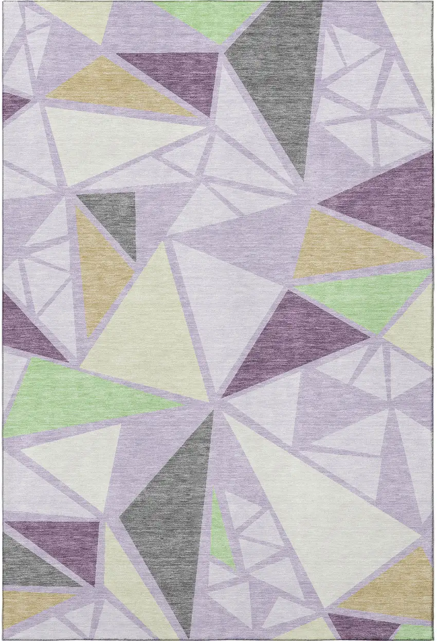 Lavender Lime Green And Ivory Geometric Washable Area Rug With UV Protection Photo 2