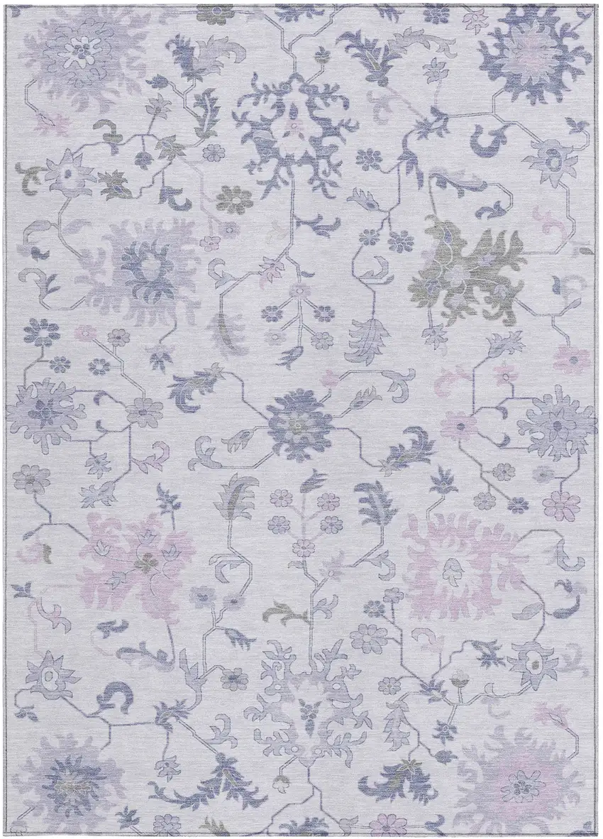 Lavender Mauve And Gray Floral Washable Indoor Outdoor Area Rug Photo 4