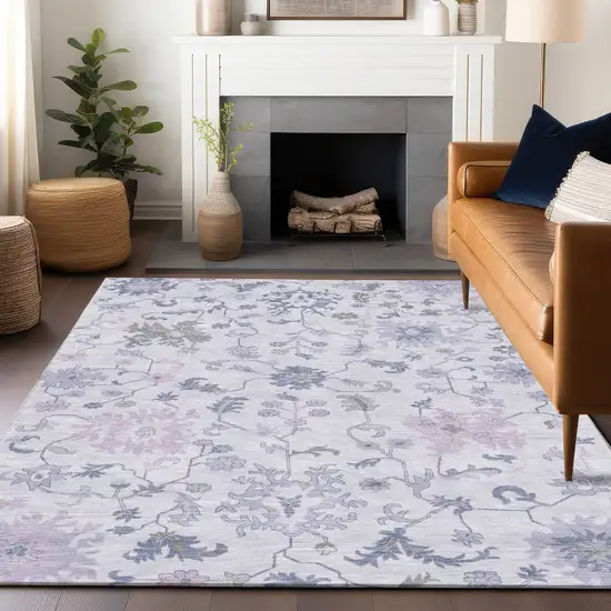 Lavender Mauve And Gray Floral Washable Indoor Outdoor Area Rug Photo 6