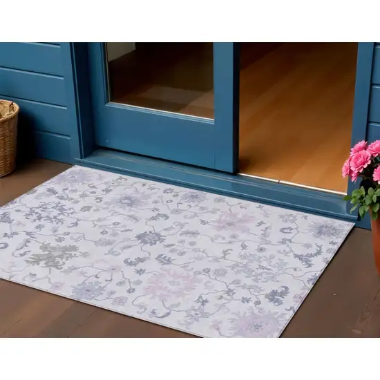Lavender Mauve And Gray Floral Washable Indoor Outdoor Area Rug Photo 2