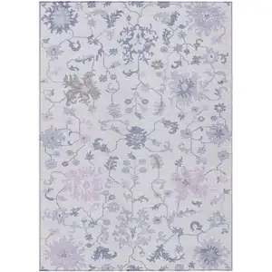 Photo of Lavender Mauve And Gray Floral Washable Indoor Outdoor Area Rug