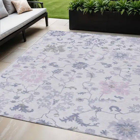 Lavender Mauve And Gray Floral Washable Indoor Outdoor Area Rug Photo 2