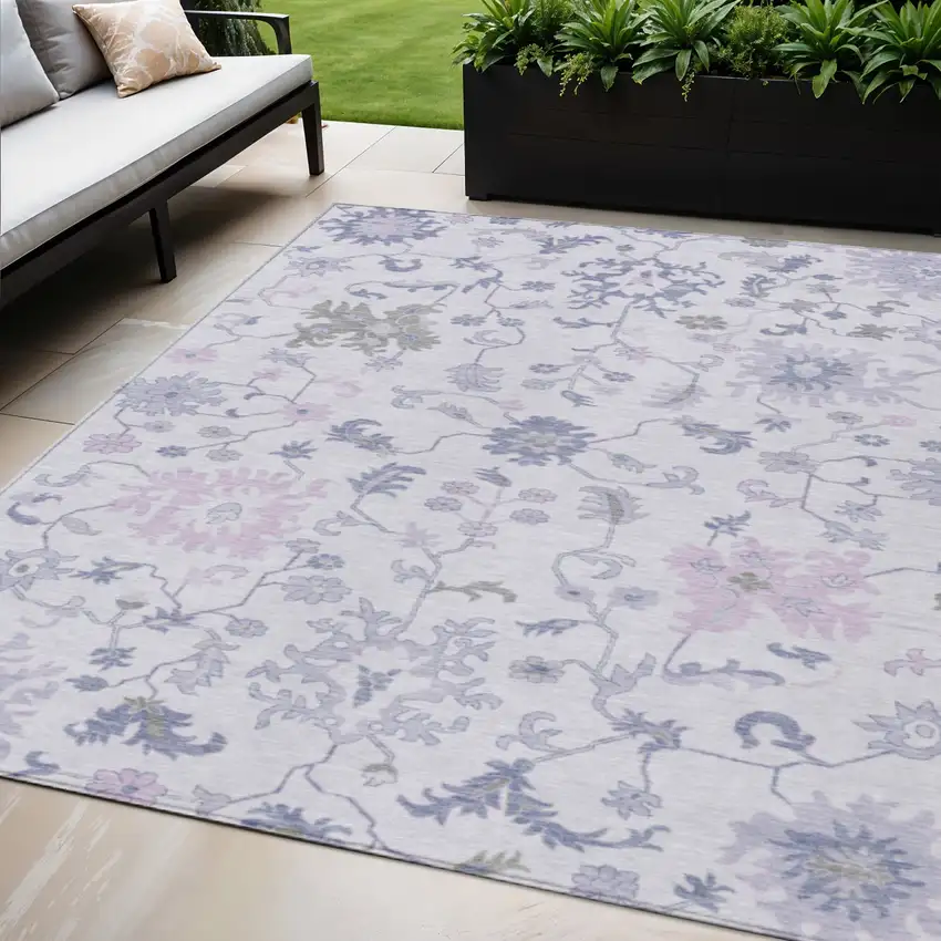 Lavender Mauve And Gray Floral Washable Indoor Outdoor Area Rug Photo 2