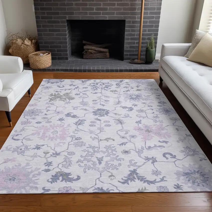 Lavender Mauve And Gray Floral Washable Indoor Outdoor Area Rug Photo 7