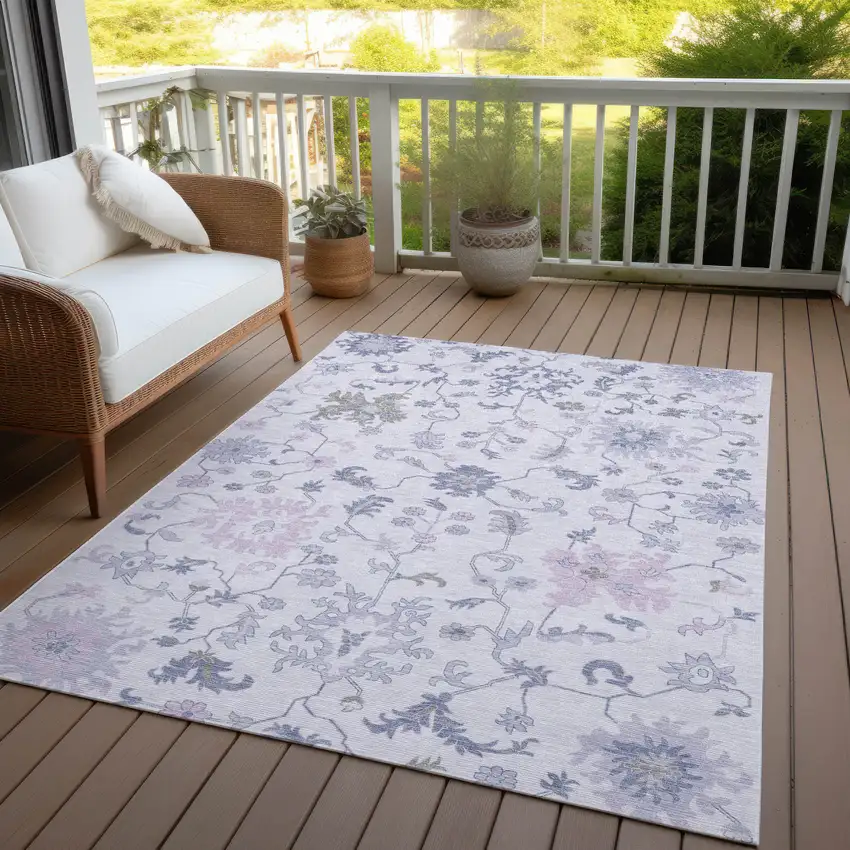 Lavender Mauve And Gray Floral Washable Indoor Outdoor Area Rug Photo 5
