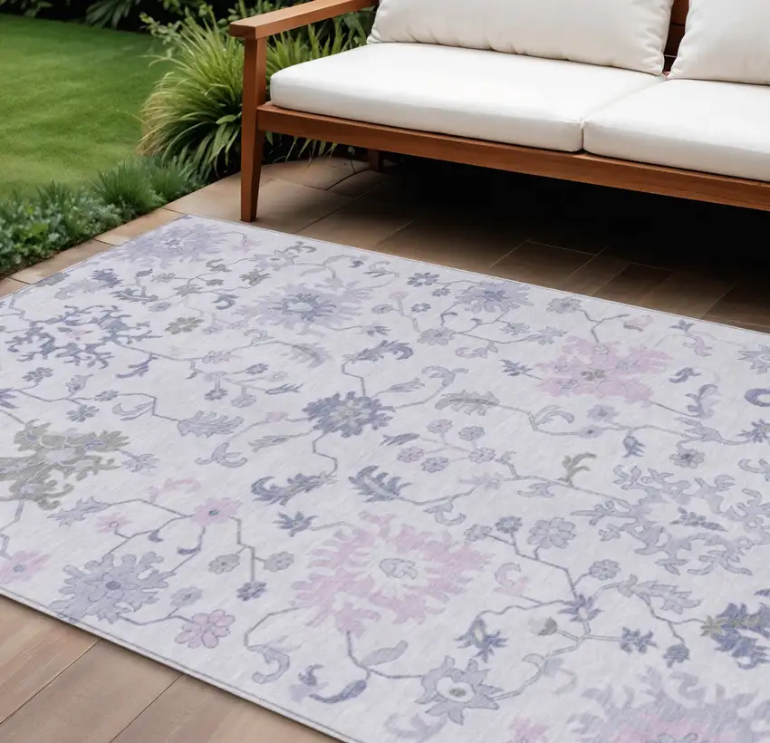Lavender Mauve And Gray Floral Washable Indoor Outdoor Area Rug Photo 2