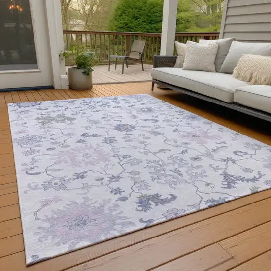 Lavender Mauve And Gray Floral Washable Indoor Outdoor Area Rug Photo 8