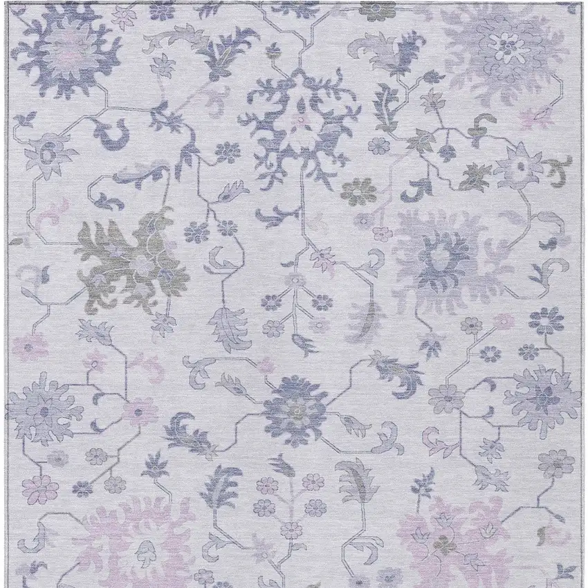 Lavender Mauve And Gray Floral Washable Indoor Outdoor Area Rug Photo 9