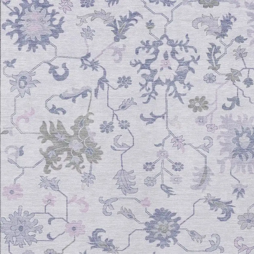 Lavender Mauve And Gray Floral Washable Indoor Outdoor Area Rug Photo 3