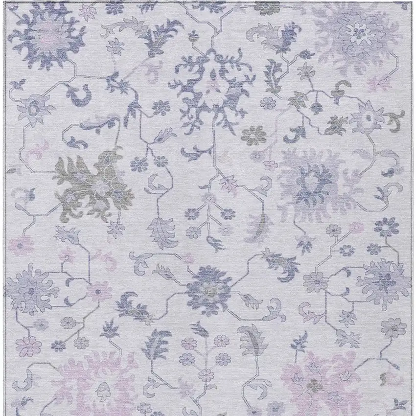 Lavender Mauve And Gray Floral Washable Indoor Outdoor Area Rug Photo 4