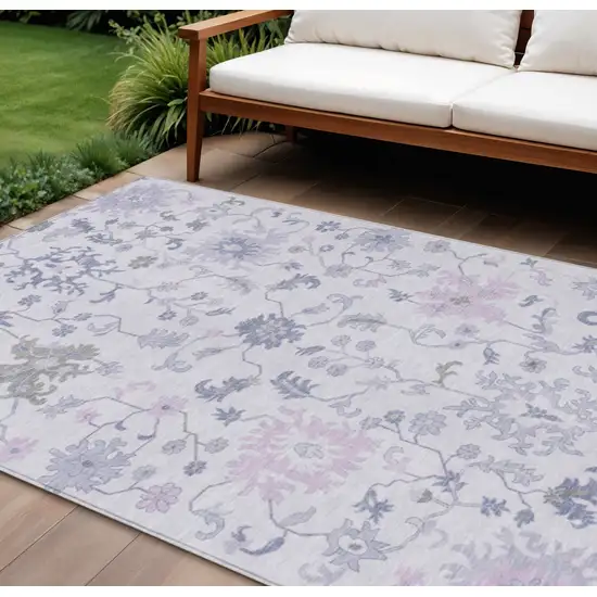 Lavender Mauve And Gray Floral Washable Indoor Outdoor Area Rug Photo 2