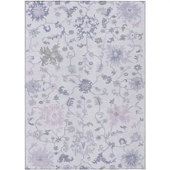 Lavender Mauve And Gray Floral Washable Indoor Outdoor Area Rug Photo 3