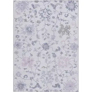 Photo of Lavender Mauve And Gray Floral Washable Indoor Outdoor Area Rug