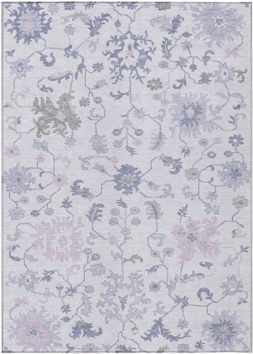 Lavender Mauve And Gray Floral Washable Indoor Outdoor Area Rug Photo 8